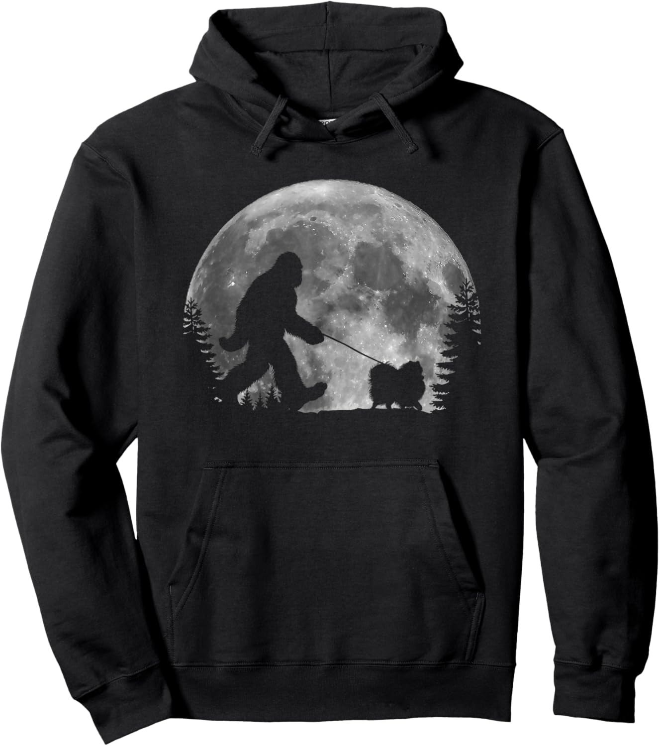 Bigfoot Walking a Dog Funny Pomeranian Lovers Moon Halloween Women Kids Hoodie - Hoodie | Black