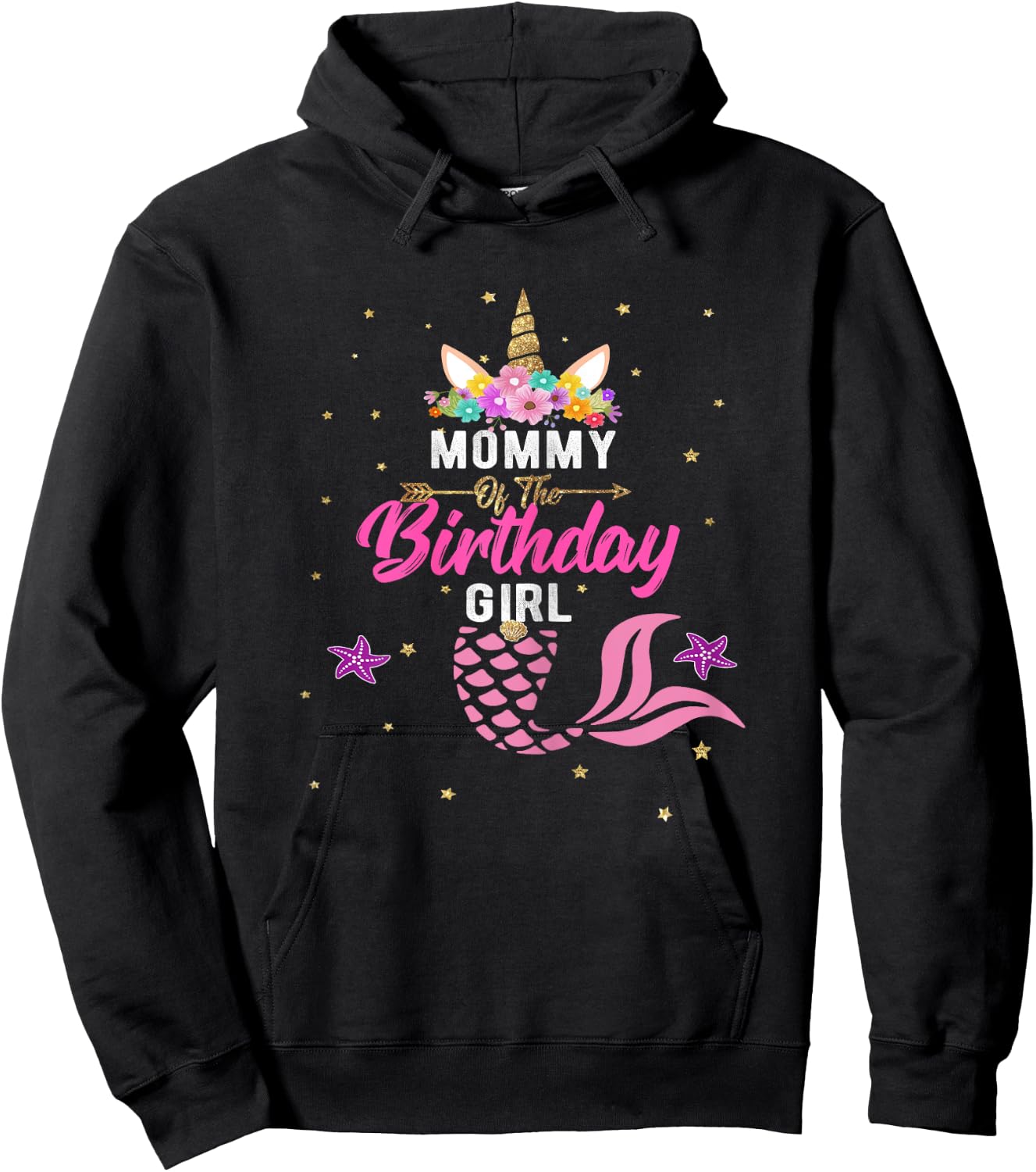 Mommy of Birthday Girl Unicorn Shirt Mommy Mermaid Gift Hoodie - Hoodie | Black