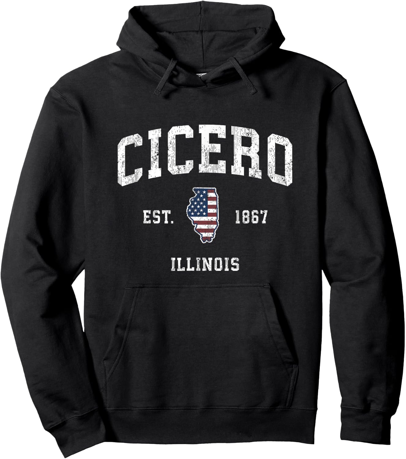 Cicero Illinois IL Vintage American Flag Sports Design Women Girls Kids Men Hoodie - Hoodie | Black