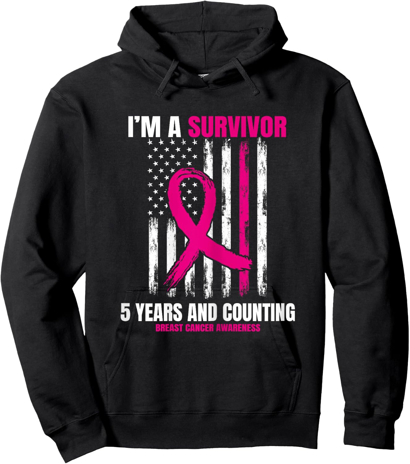 Pink Breast Cancer Survivor Gifts 5 Years Free American Flag Hoodie - Hoodie | Black
