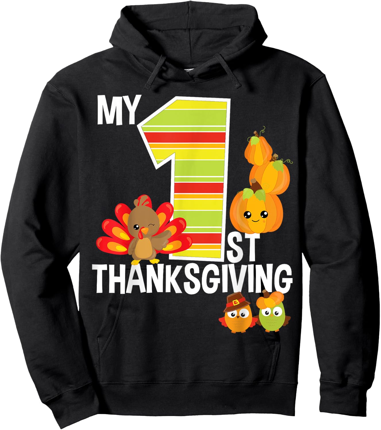 My 1st Thanksgiving Turkey Pumpkin Baby Boy Thanksgiving Hoodie - Hoodie | Black