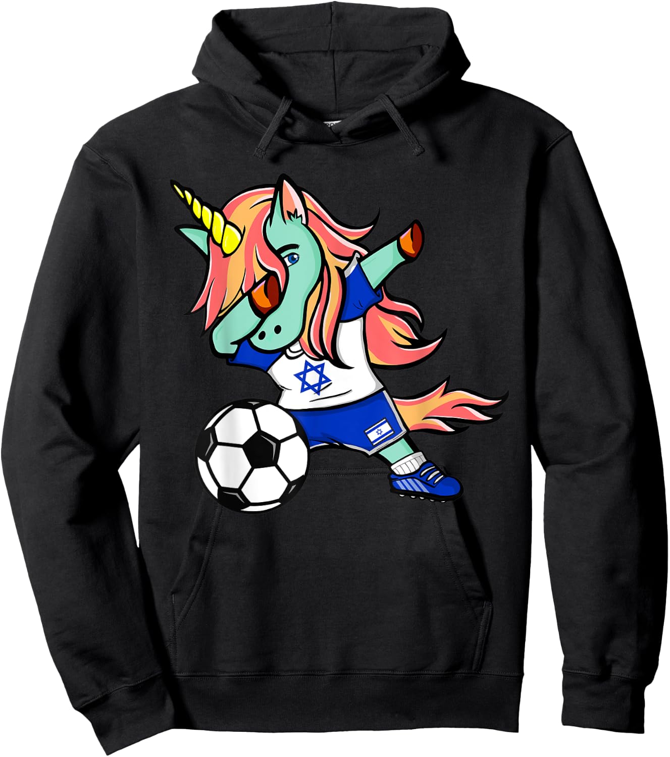 Funny Dabbing Unicorn Israel Football - Israeli Flag Soccer Hoodie - Hoodie | Black