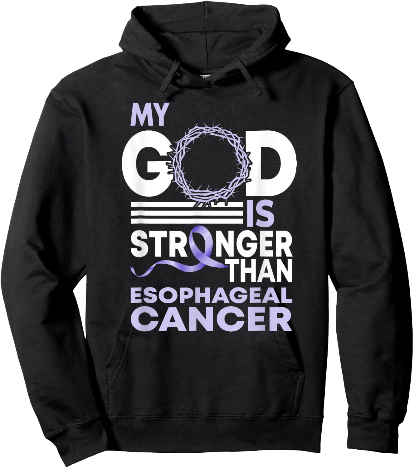 My God Is Stronger Than Esophageal Cancer Awareness Ribbon Hoodie - Hoodie | Black