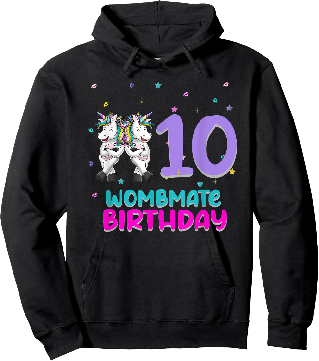 Unicorn Twin Girls 10th Birthday Love Funny 10 Years Old Hoodie - Hoodie | Black