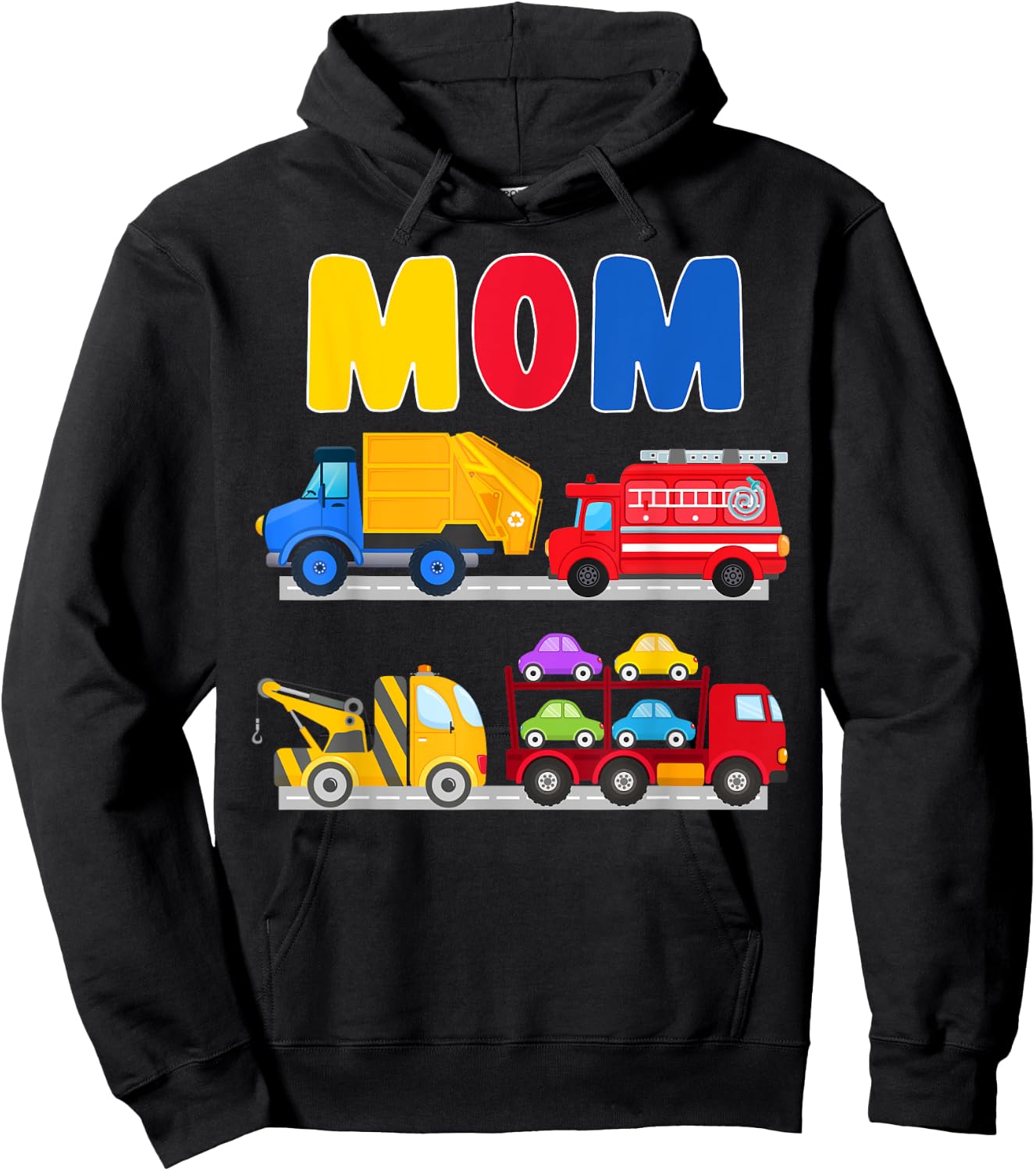 Mom of the Birthday Boy Transportation Vehicles Trucks Cars Hoodie - Hoodie | Black
