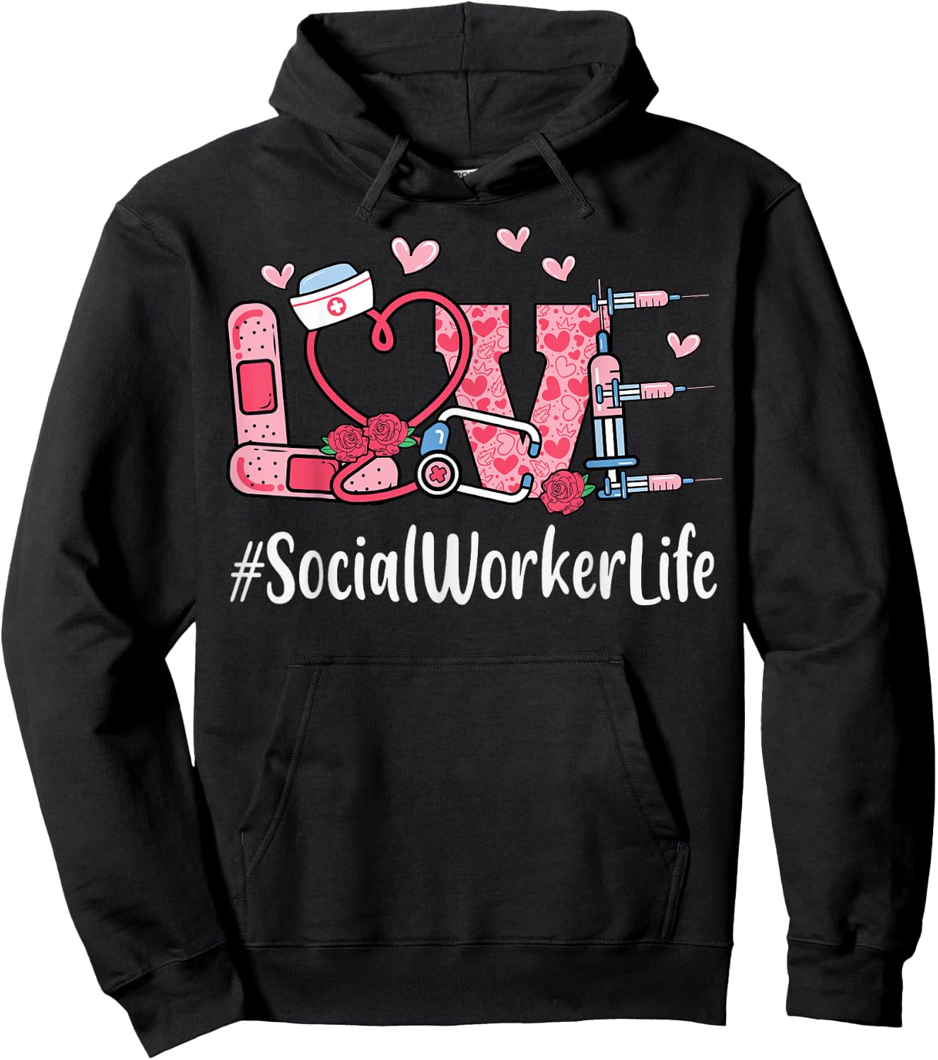 Social Worker Love Valentines Day Women Heart Appreciation Hoodie - Hoodie | Black