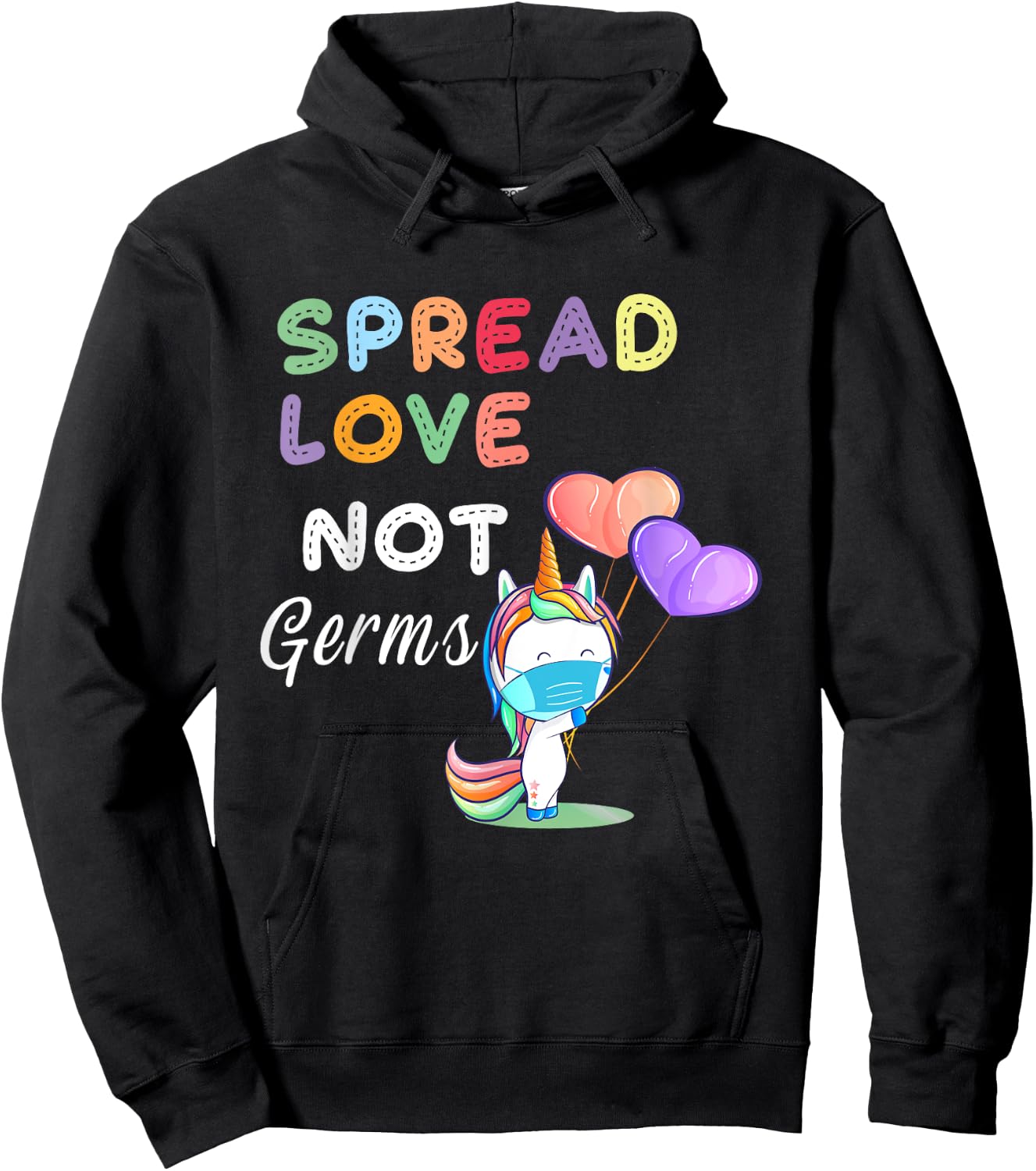Spread Love Not Germs Shirt Cute Unicorn With Face Mask Hoodie - Hoodie | Black