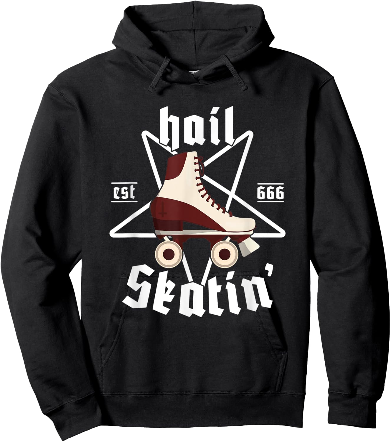Satanic Cross Roller Skating Hail' Skatin' Satan Pentagram Hoodie - Hoodie | Black