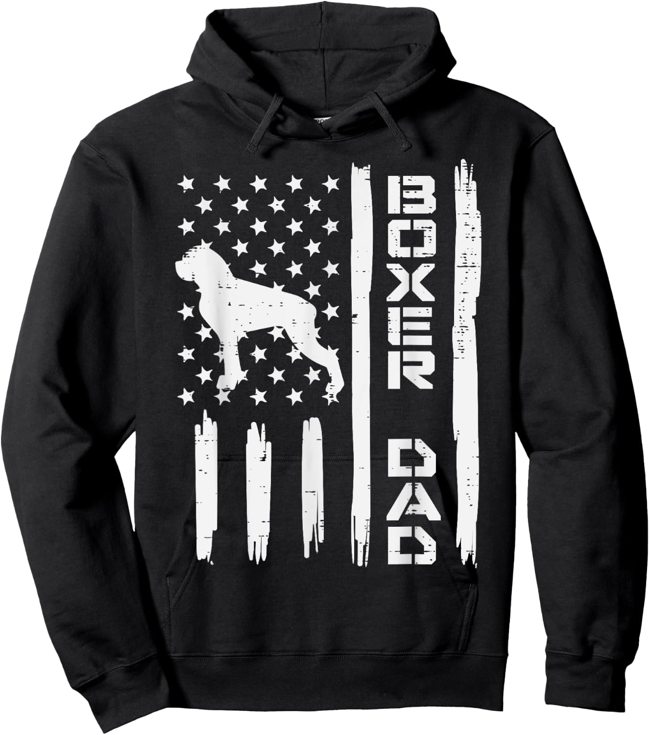 Boxer Dad US Flag Vintage Patriotic Dog Lover Owner Men Gift Hoodie - Hoodie | Black