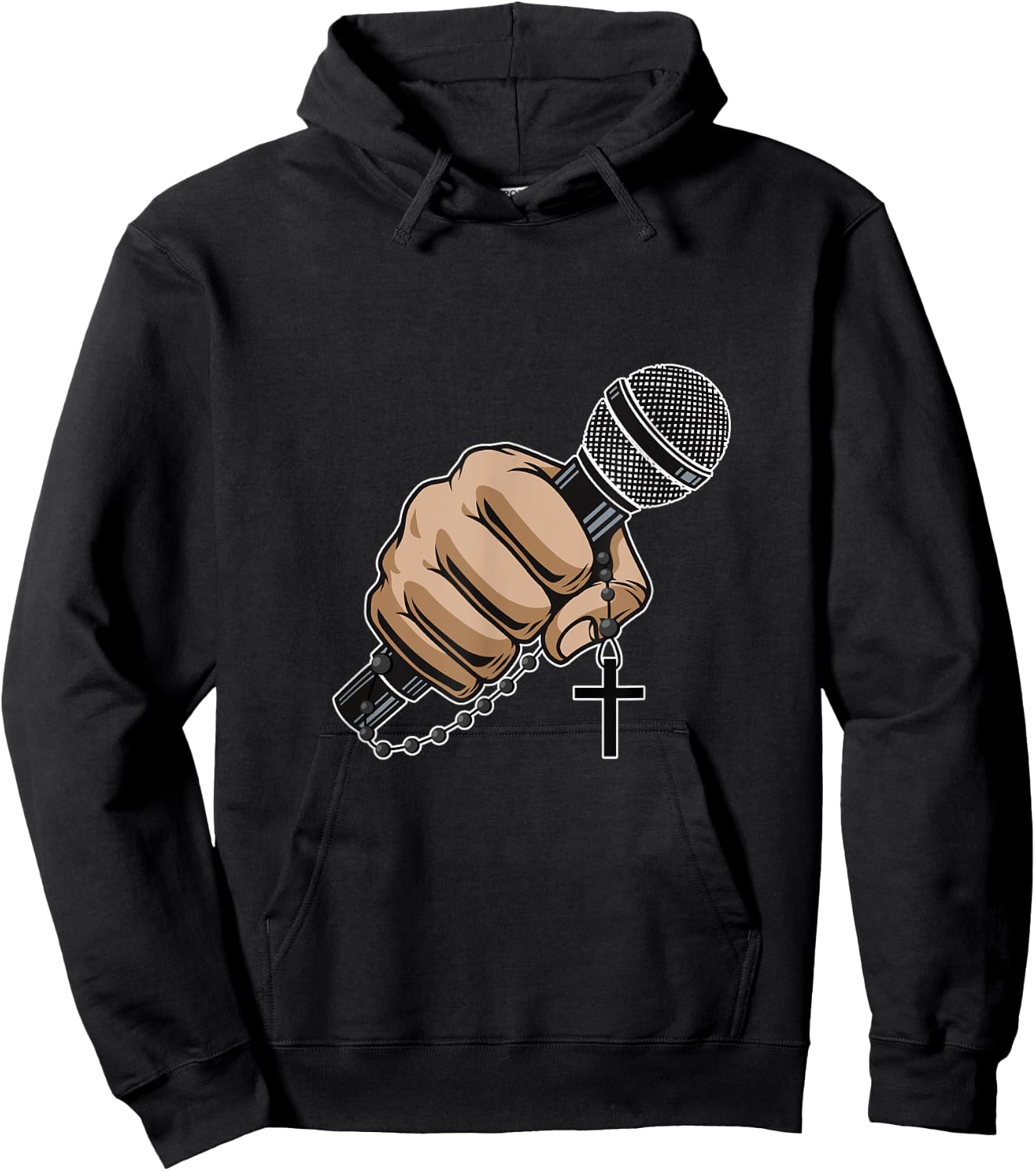 Mic Microphone Priest Cross Believer Religious Bible Gift Hoodie - Hoodie | Black