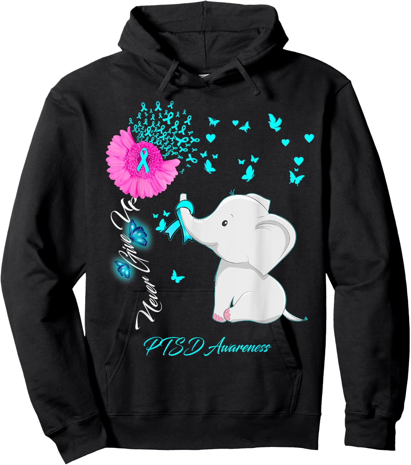 Elephant PTSD Awareness - PTSD Ribbon Gifts Hoodie - Hoodie | Black