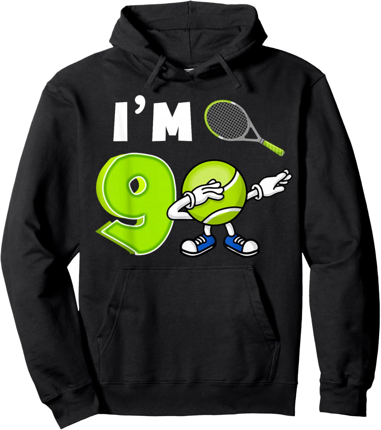 Cool I'm 9 Dabbing Tennis 9th Birthday Party 9 Years Old Hoodie - Hoodie | Black