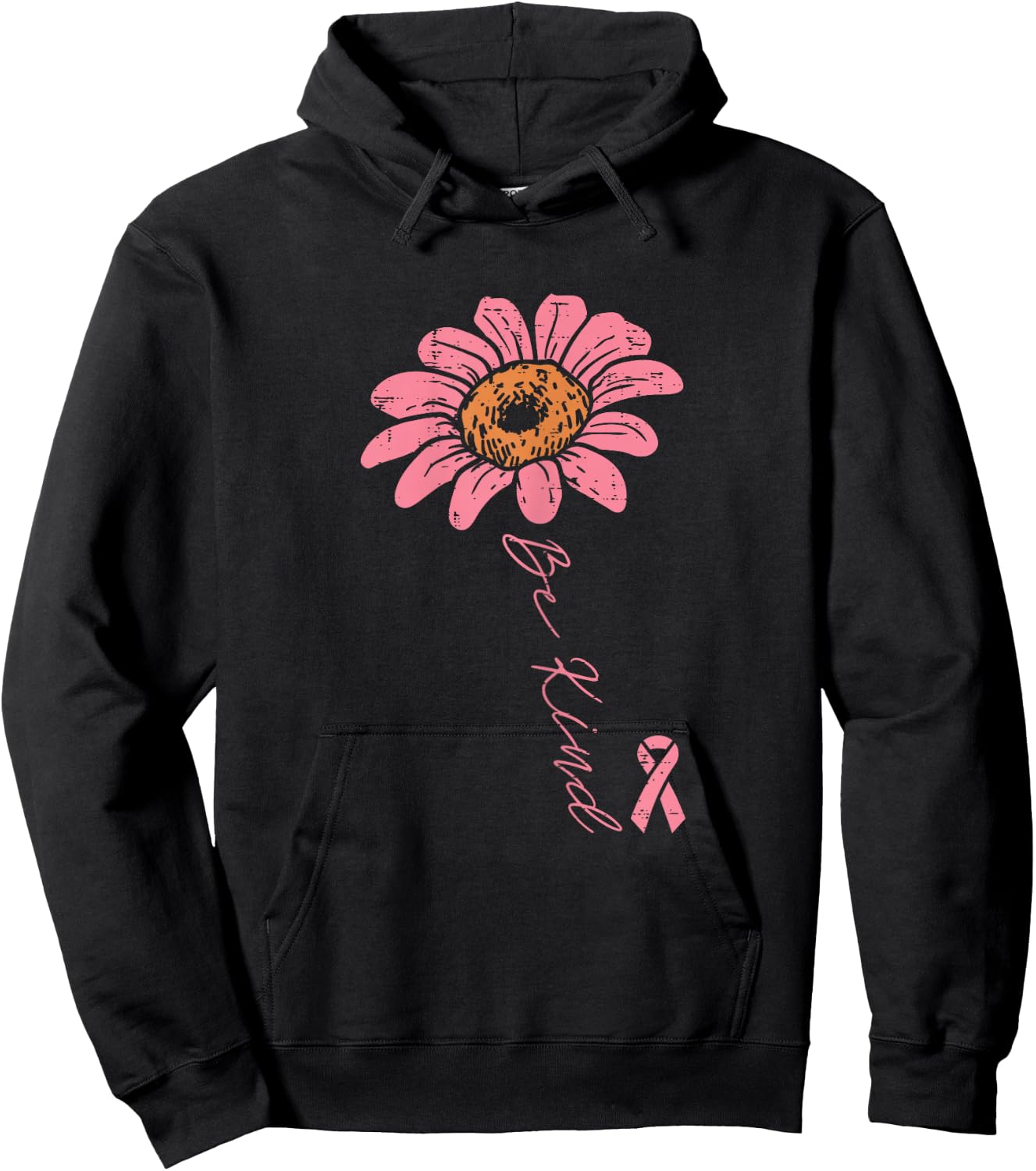 Pink Ribbon Sunflower Be Kind Breast Cancer Awareness Women Hoodie - Hoodie | Black
