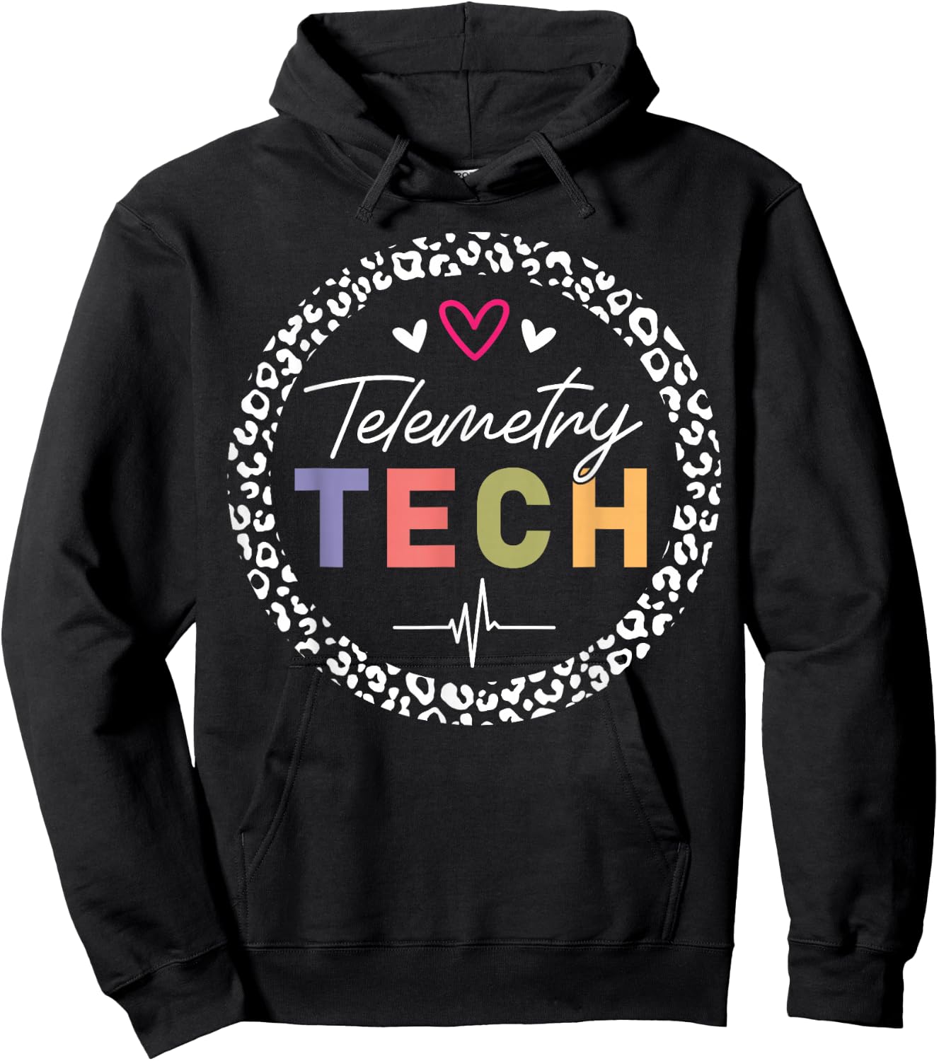 Telemetry Technician Heart Leopard Hoodie - Hoodie | Black