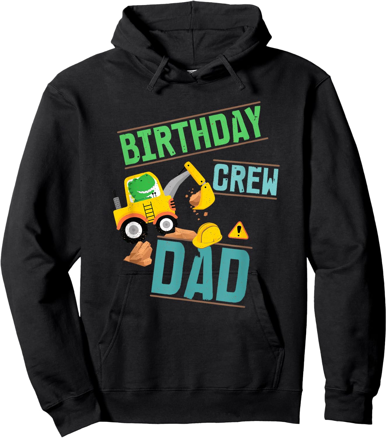 Birthday Crew Dad Construction Party Excavator Dig Dinosaur Hoodie - Hoodie | Black