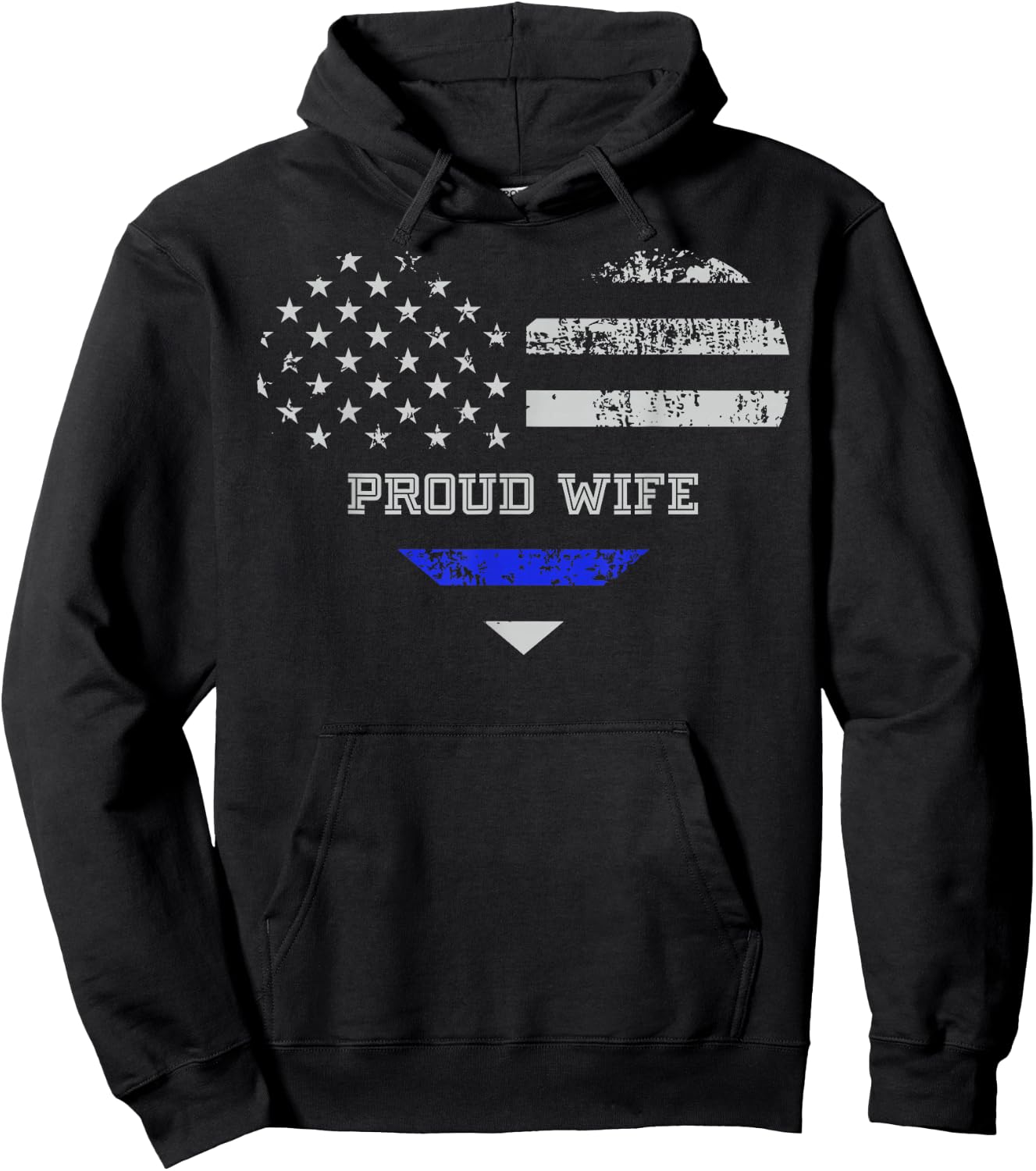 Blue Line Heart design Wife of Police Proud USA Hoodie - Hoodie | Black