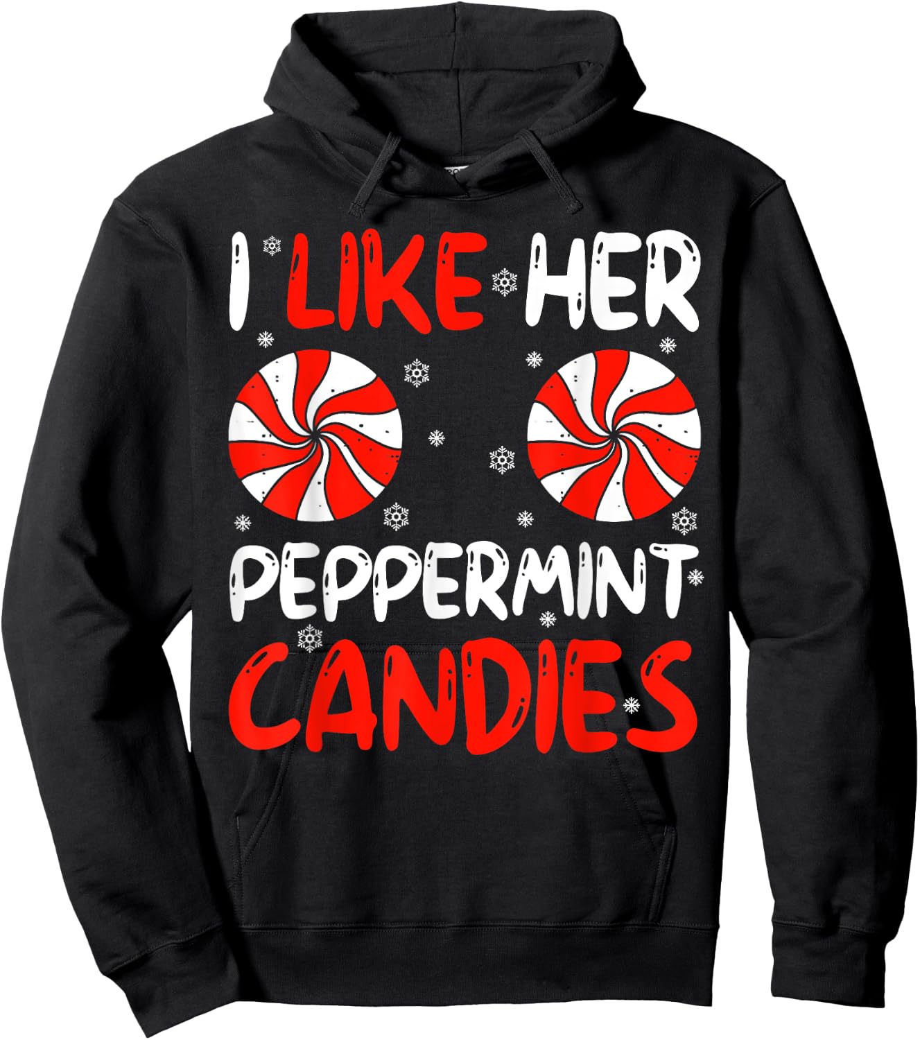 I Like Her Peppermint Candies Couples Xmas Christmas Pajama Hoodie - Hoodie | Black