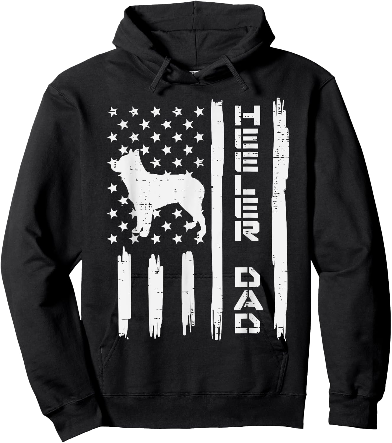 Heeler Dad Flag Vintage Blue Red Cattle Dog Patriot Men Gift Hoodie - Hoodie | Black