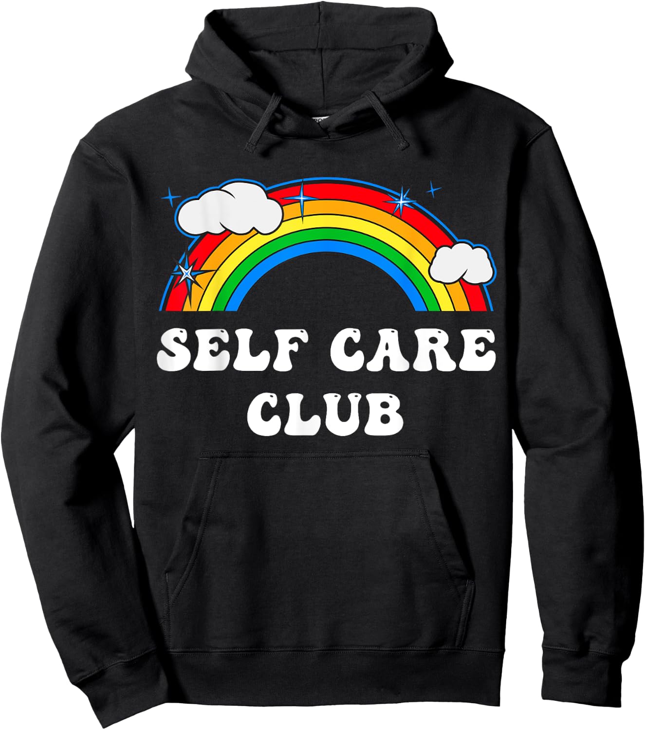 Self Care Club Cute Rainbow Mental Health Yoga Meditation Hoodie - Hoodie | Black