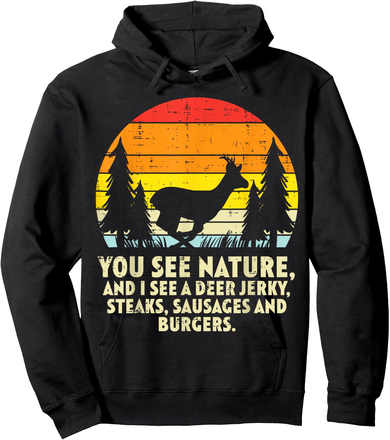 You See Nature Deer Sunset Retro Bow Hunting Hunter Dad Hoodie - Hoodie | Black