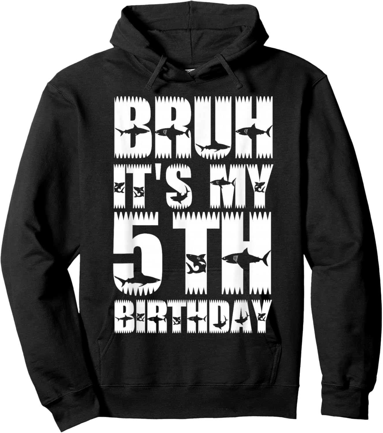 Kids Bruh It's My 5th Birthday Party Shark Lover Boys Bday Hoodie - Hoodie | Black