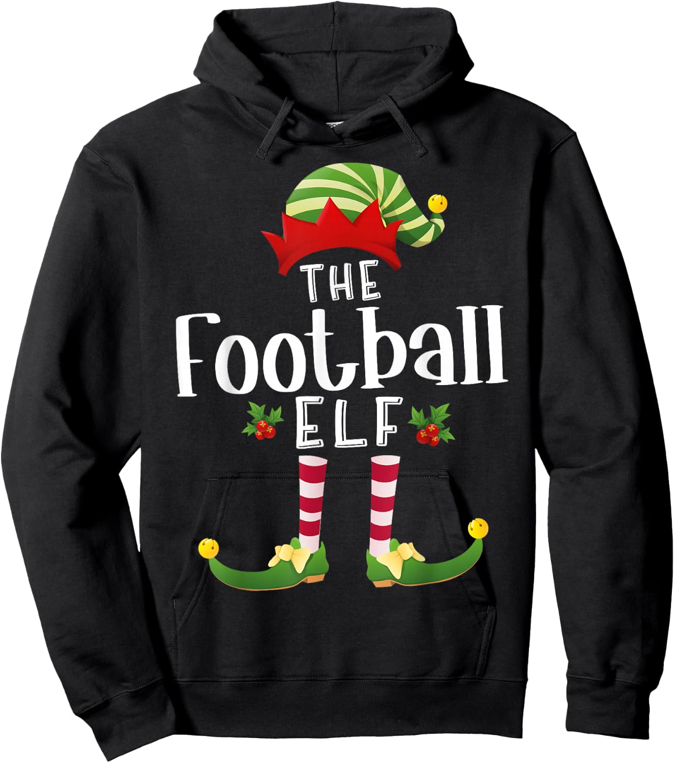Football Christmas Elf Matching Pajama X-Mas Party Hoodie - Hoodie | Black
