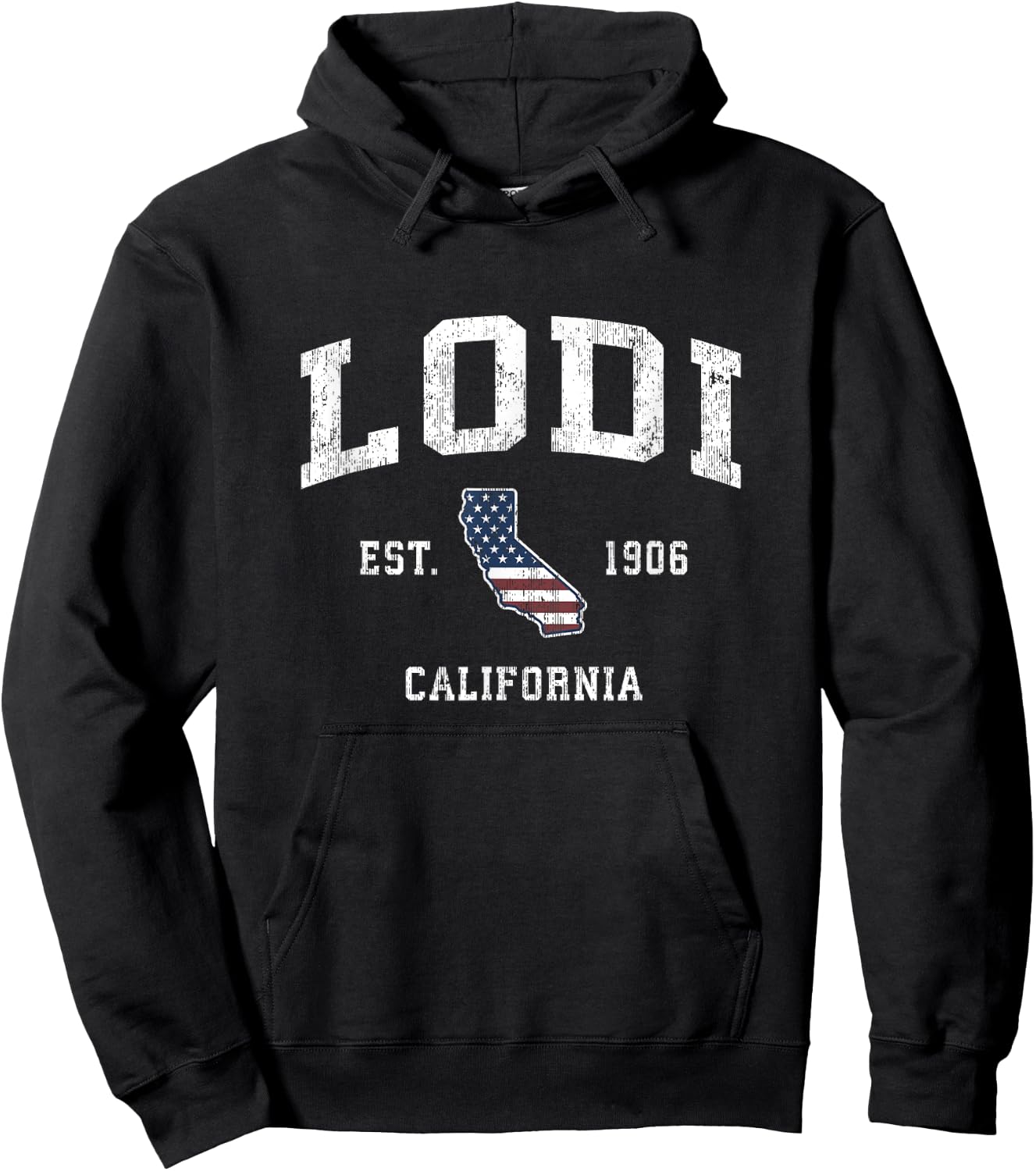 Lodi California CA Vintage American Flag Sports Design Hoodie - Hoodie | Black