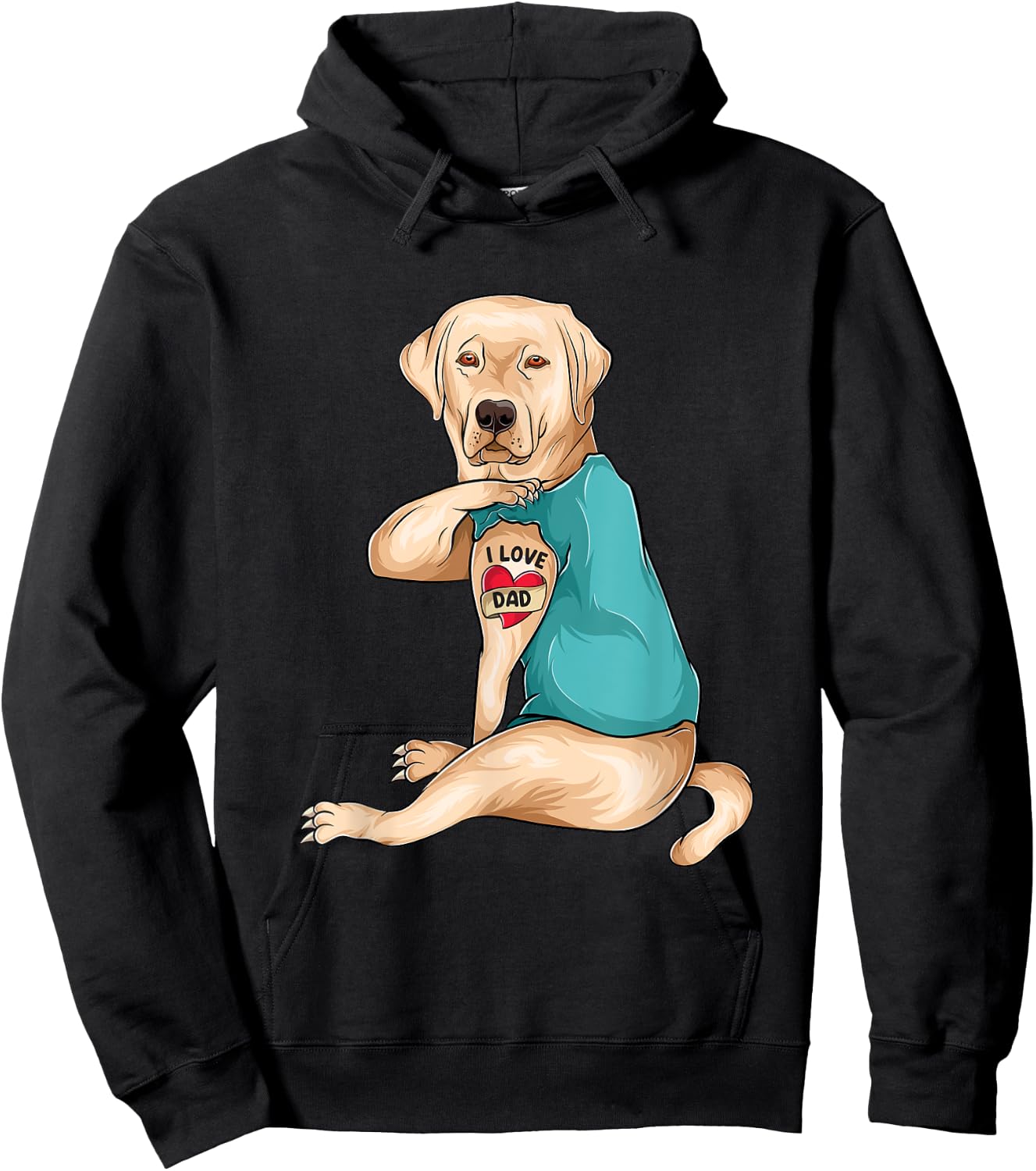Father's Day Tattoo I Love Dad Funny Labrador Tattooed Hoodie - Hoodie | Black