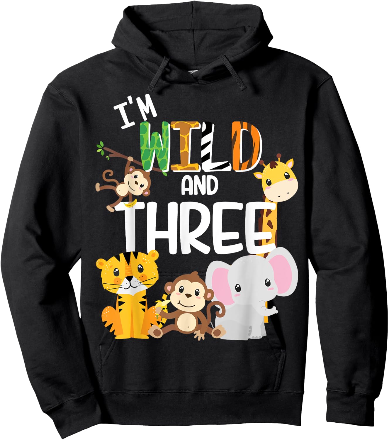 I'm Wild and Three Zoo Theme Birthday Safari Jungle Animals Hoodie - Hoodie | Black