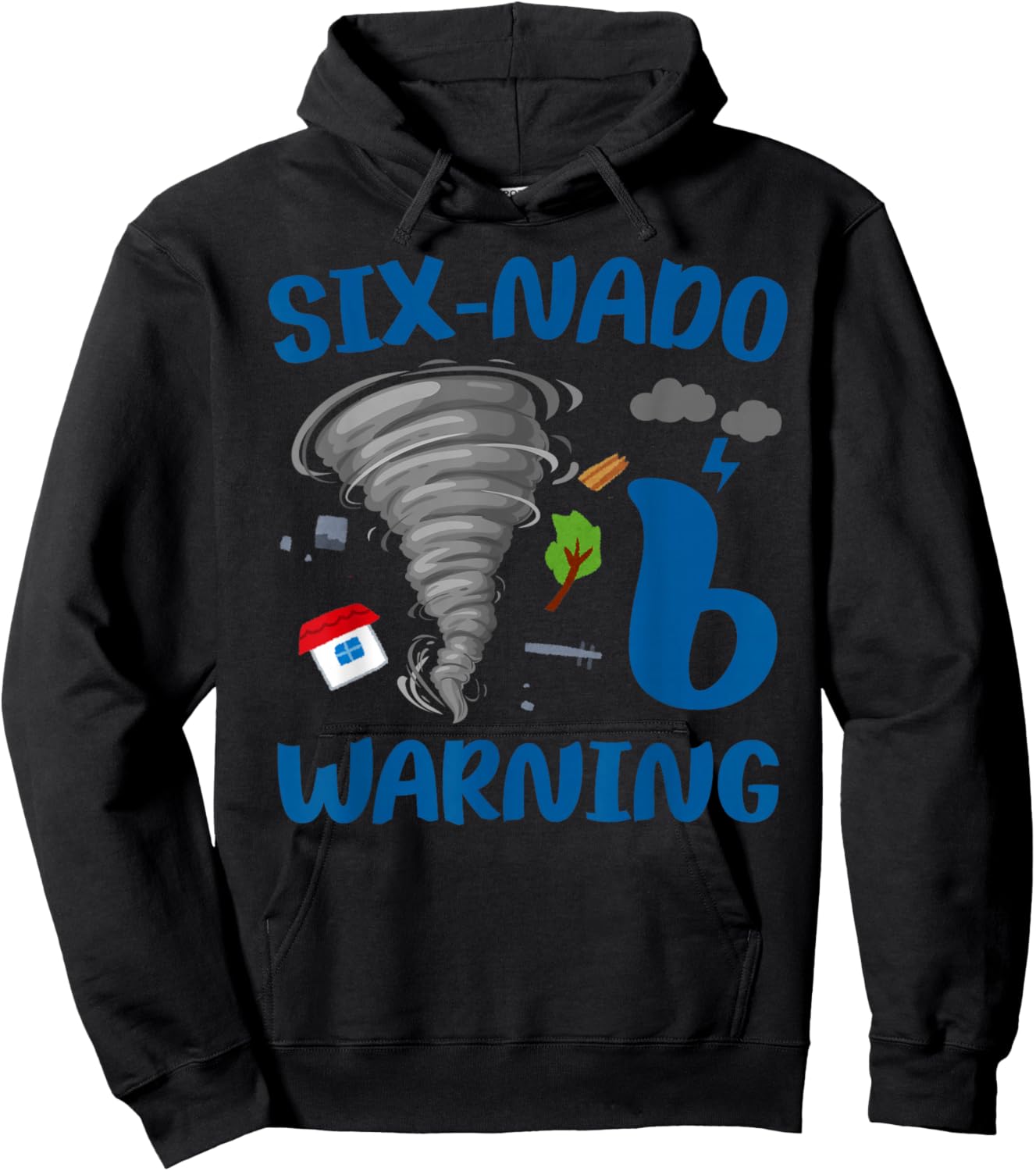 Kids Six-nado Warning 6th Birthday Party Theme Tornado Boy Hoodie - Hoodie | Black