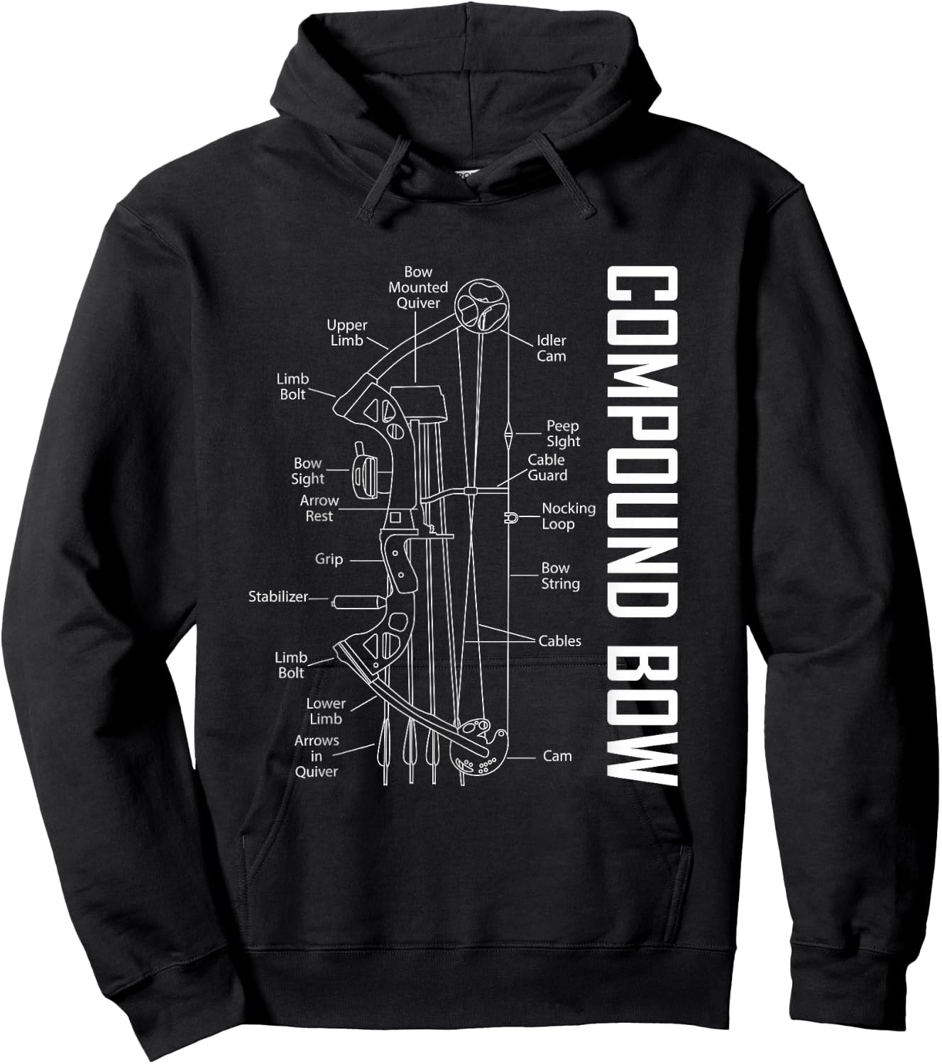 Compound Bow Schematic Archery Blueprint Bow Hunting Hoodie - Hoodie | Black