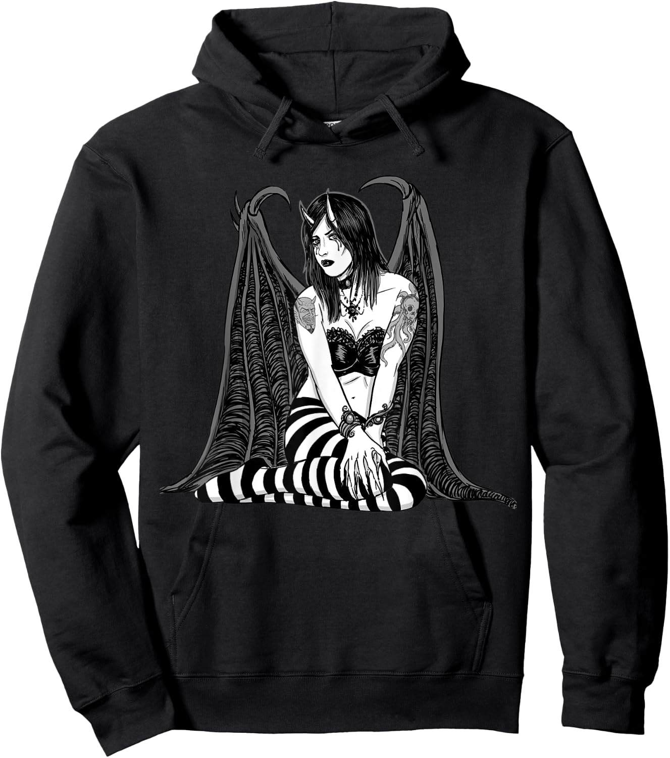 SEXY GOTH DEMONESS VAMPIRE HORROR Undead Illustrated Hoodie - Hoodie | Black