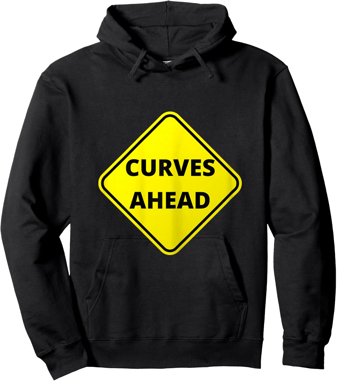 Caution Curves Ahead, Graphic Letter Sign Hoodie - Hoodie | Black