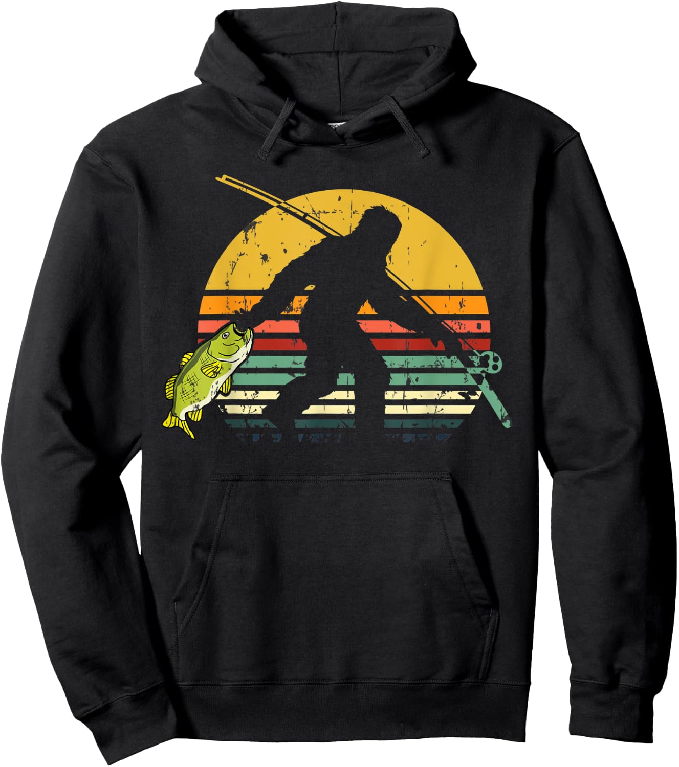 Funny Bass Fish Fishing Sasquatch Gift | Bigfoot Fisherman Hoodie - Hoodie | Black
