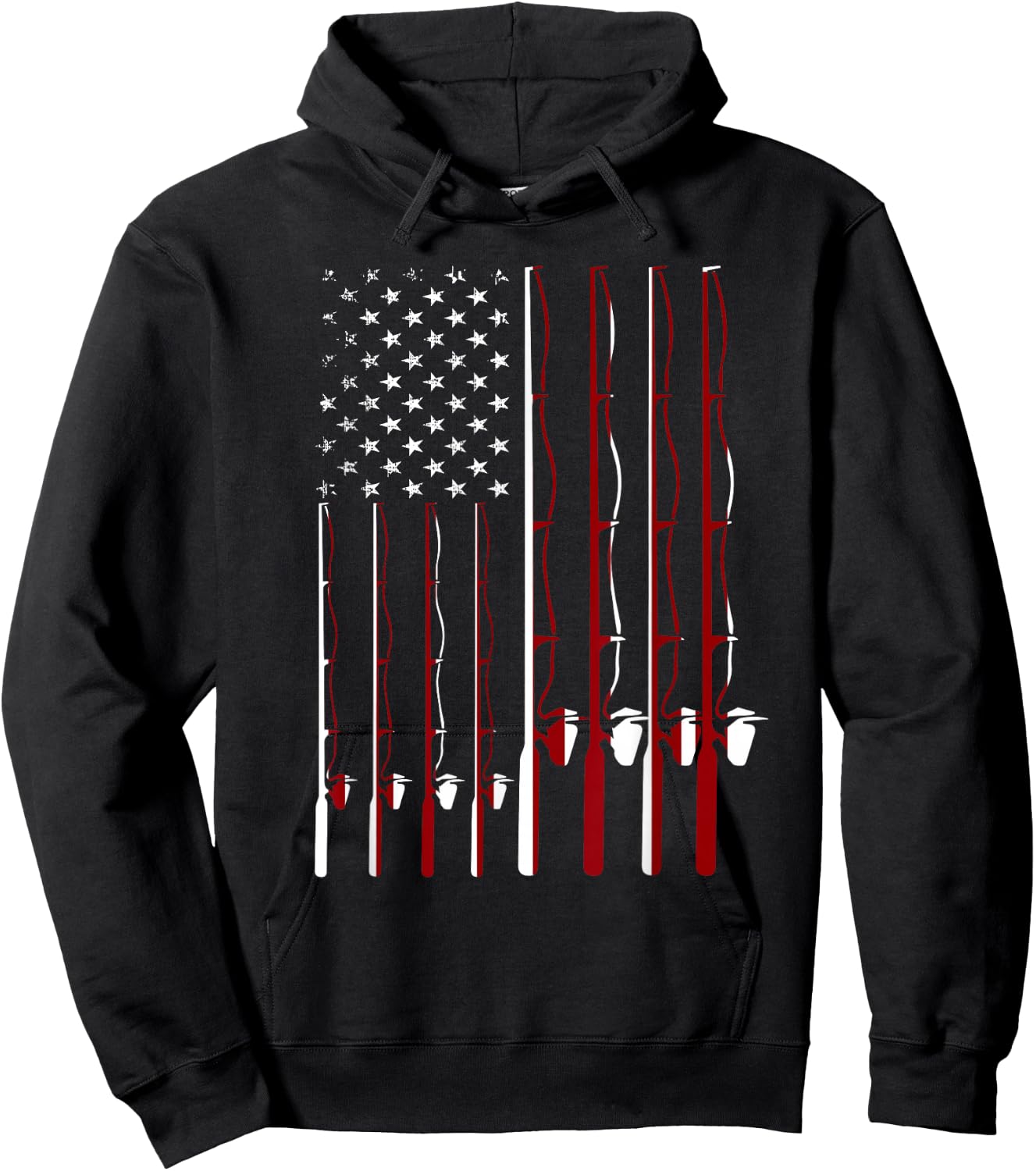 Fishing Pole American Flag 4th Of July Patriotic Men Women Hoodie - Hoodie | Black