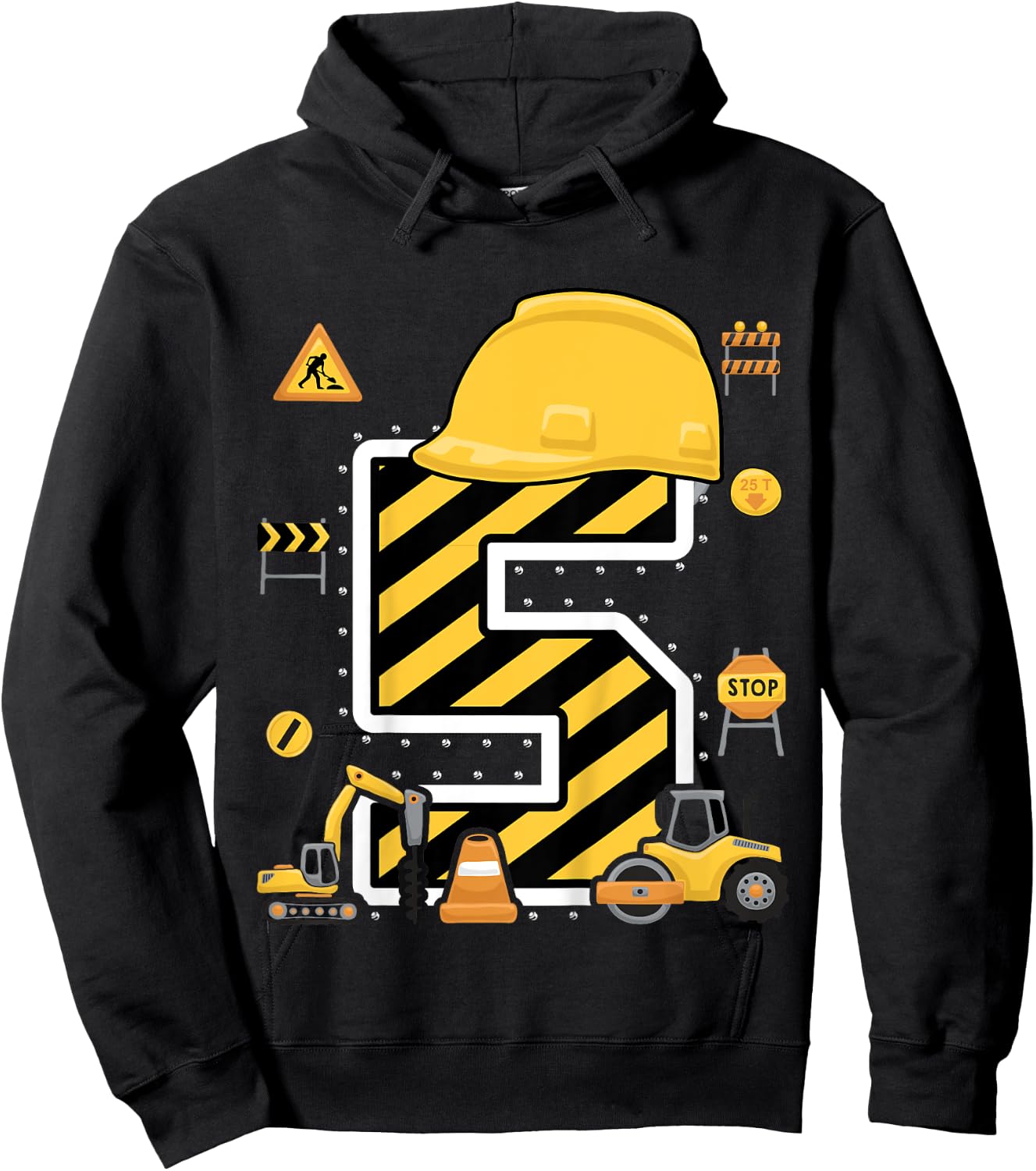 Construction Five Birthday Kids 5 Years Old 5th Birthday Hoodie - Hoodie | Black