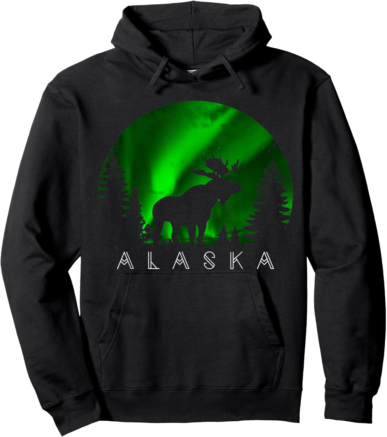 Alaska Moose Aurora Borealis Alaskan Landscape Scene Hoodie - Hoodie | Black