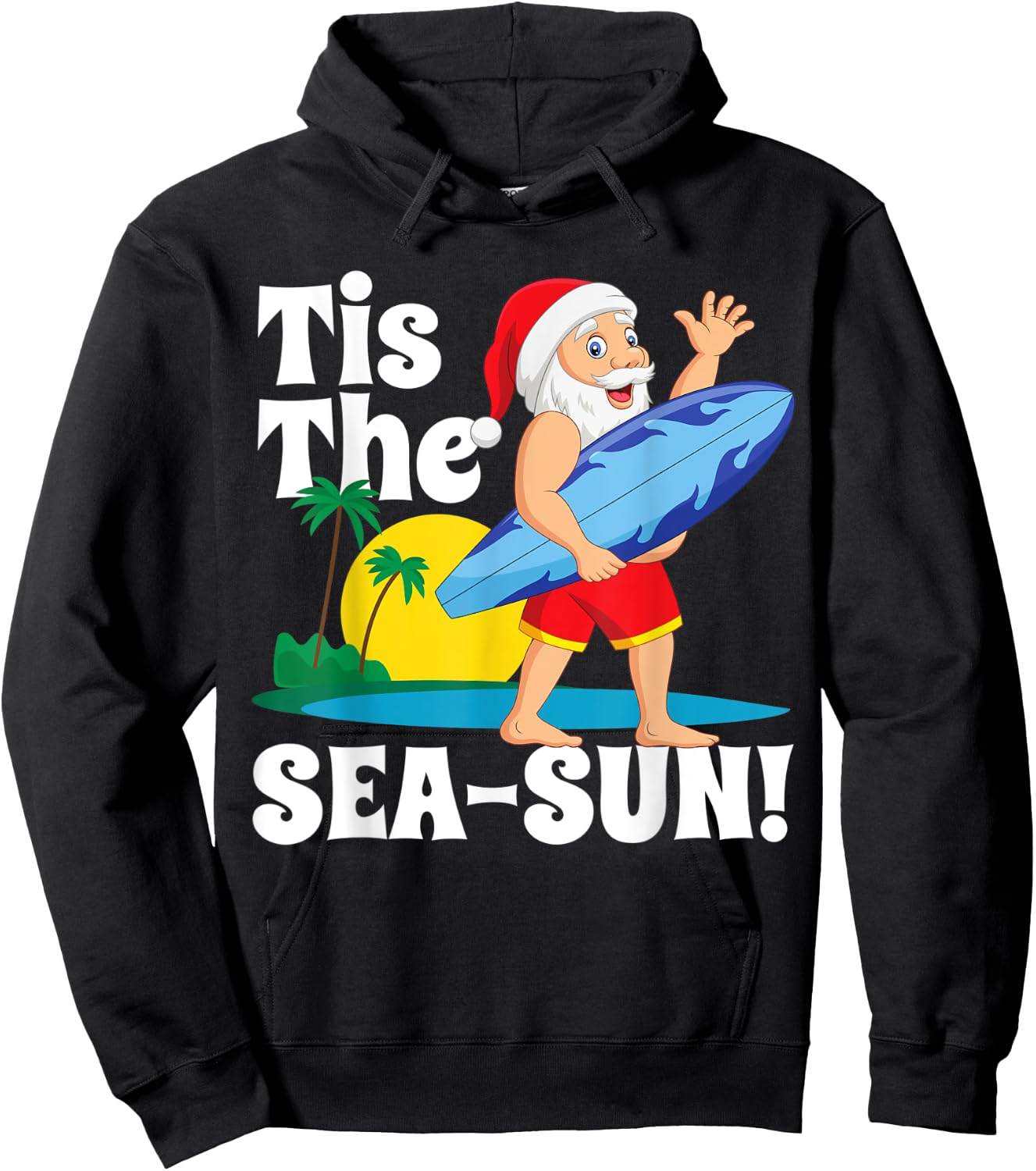 Surfing Santa Tis The Sea-Sun Christmas In July Surf Gift Hoodie - Hoodie | Black