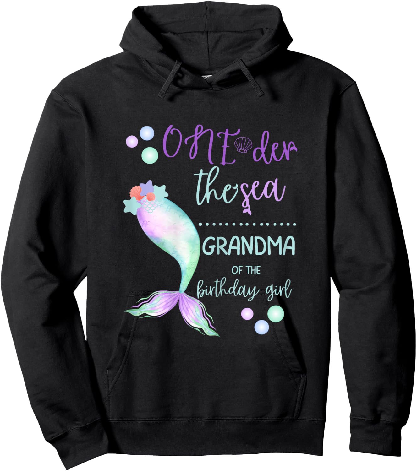 Grandma 1st Birthday Mermaid Oneder The Sea Family Matching Hoodie - Hoodie | Black