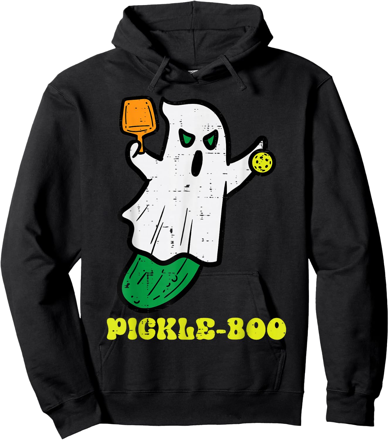 Halloween Pickleball Pickle Boo Ghost Costume Men Women Kids Hoodie - Hoodie | Black