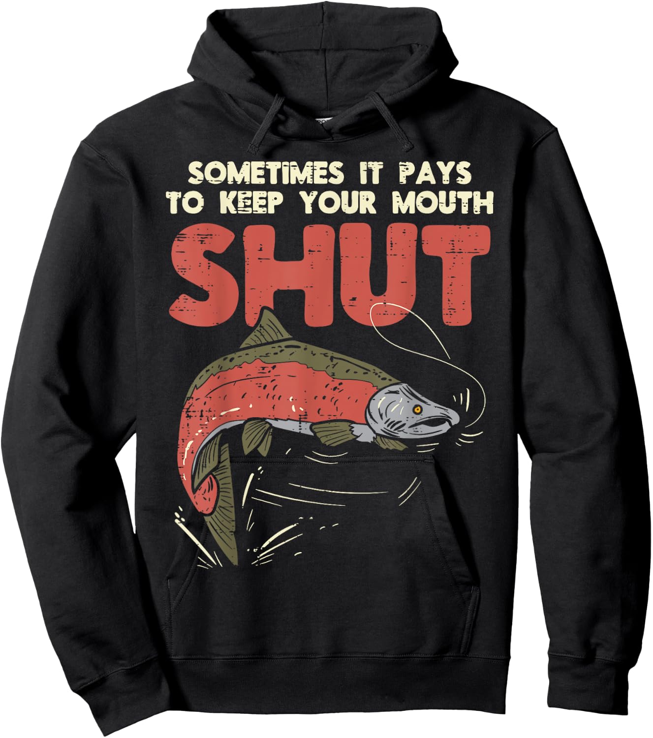 Sometimes It Pays Keep Mouth Shut Funny Fish Fishing Angler Hoodie - Hoodie | Black