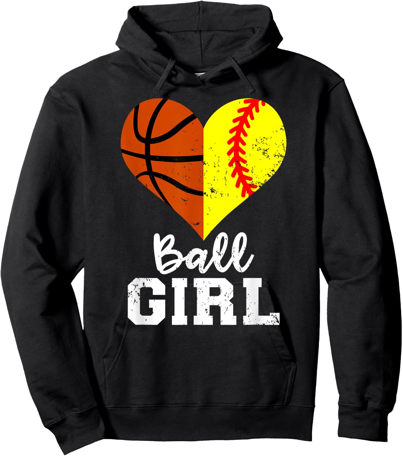 Ball Girl Heart Funny Softball Basketball Girl Hoodie - Hoodie | Black