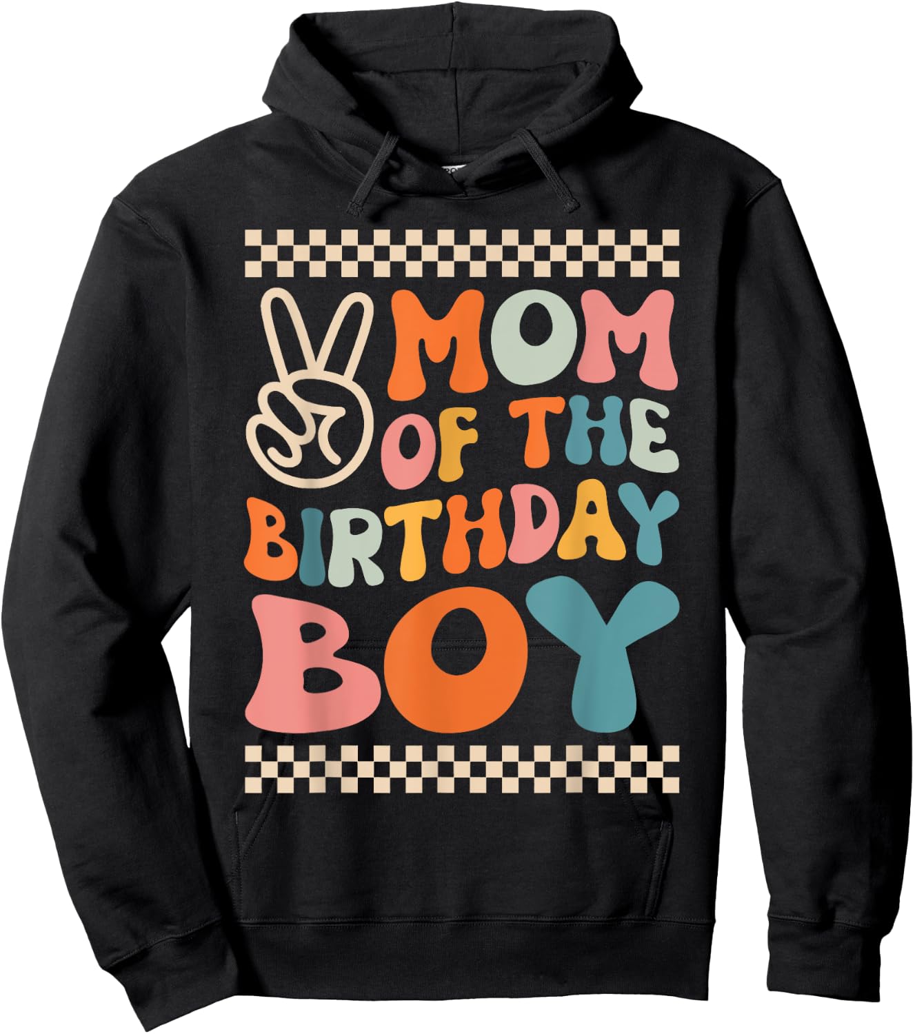 Mom Of The Birthday Boy Groovy Themed Family Fatching Hoodie - Hoodie | Black