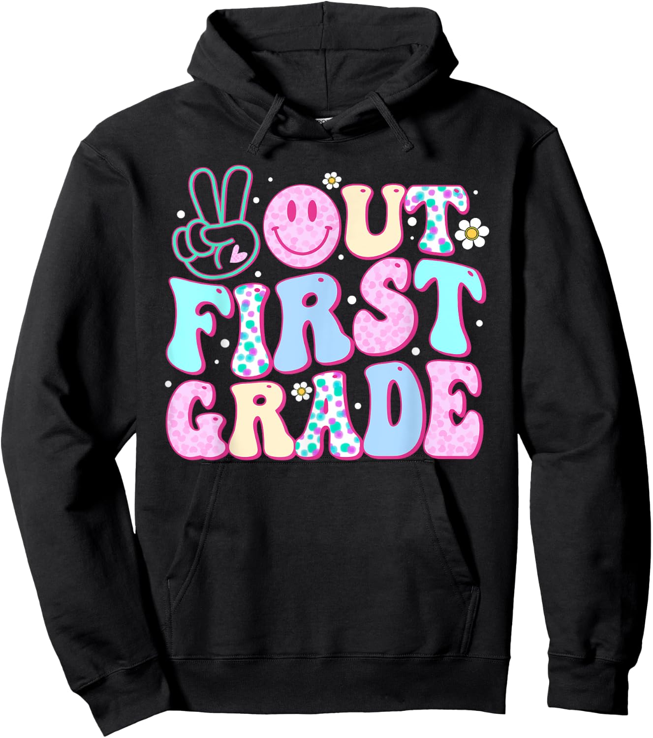Peace Out First Grade Last Day Of School Groovy Boys Girls Hoodie - Hoodie | Black