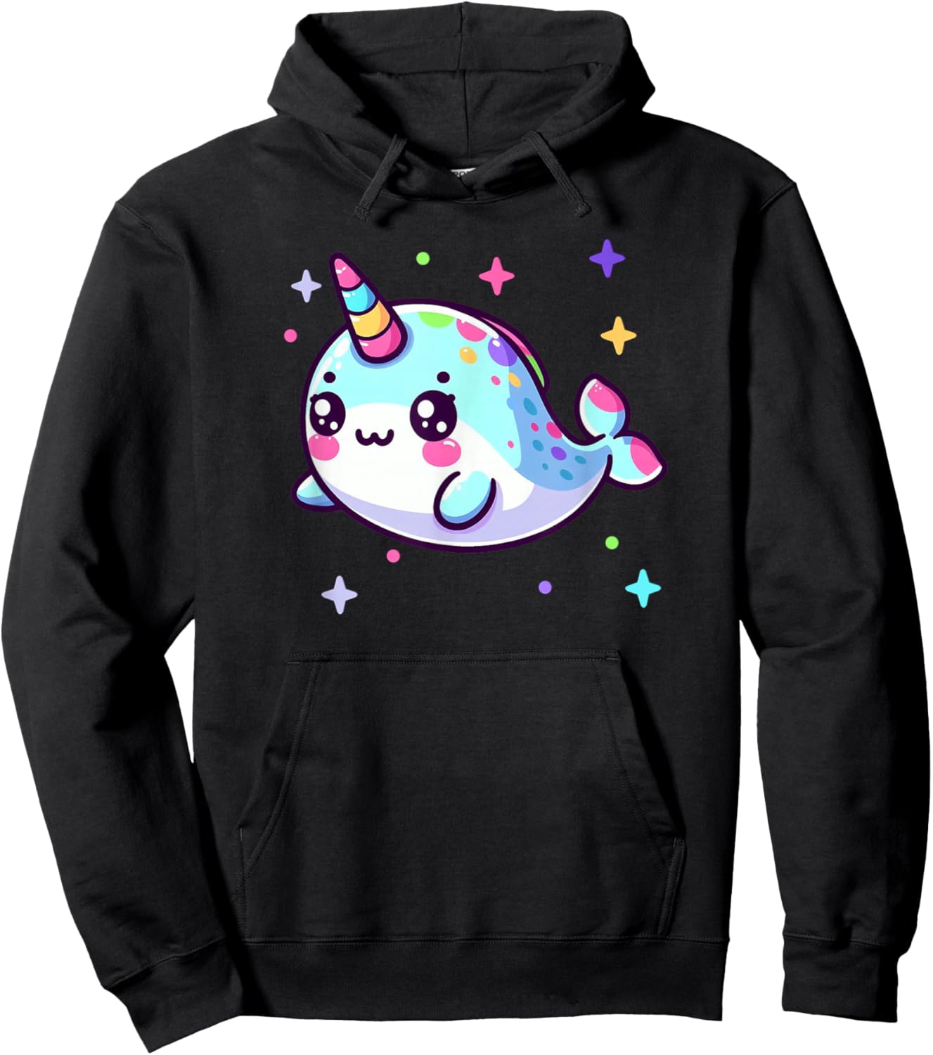 Cute Kawaii Narwhal Blue Pink Anime Sea Critter Fun Hoodie - Hoodie | Black