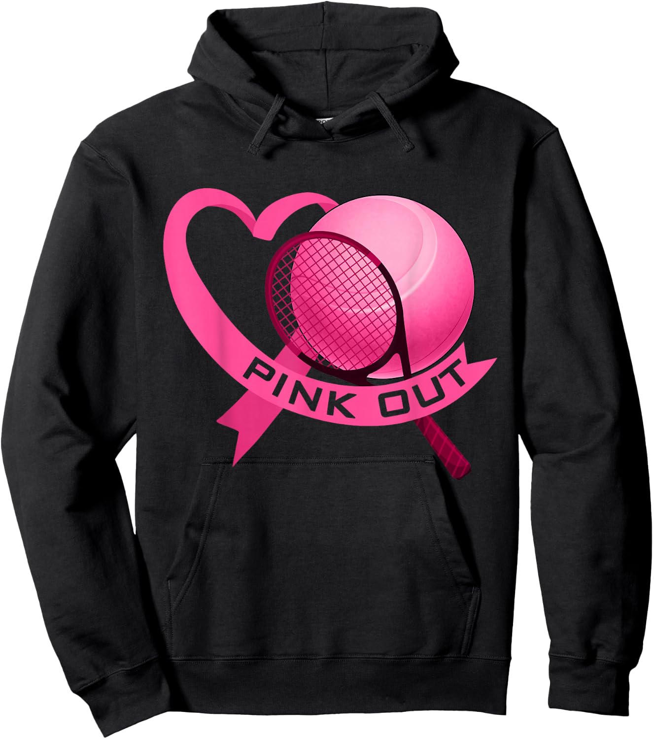Pink Out Breast Cancer Pink Ribbon Heart With Tennis Ball Hoodie - Hoodie | Black