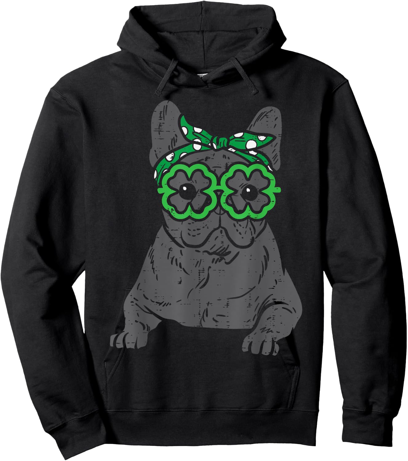 French Bulldog Shamrock Glasses St Patricks Day Dog Gift Men Women Kids Hoodie - Hoodie | Black