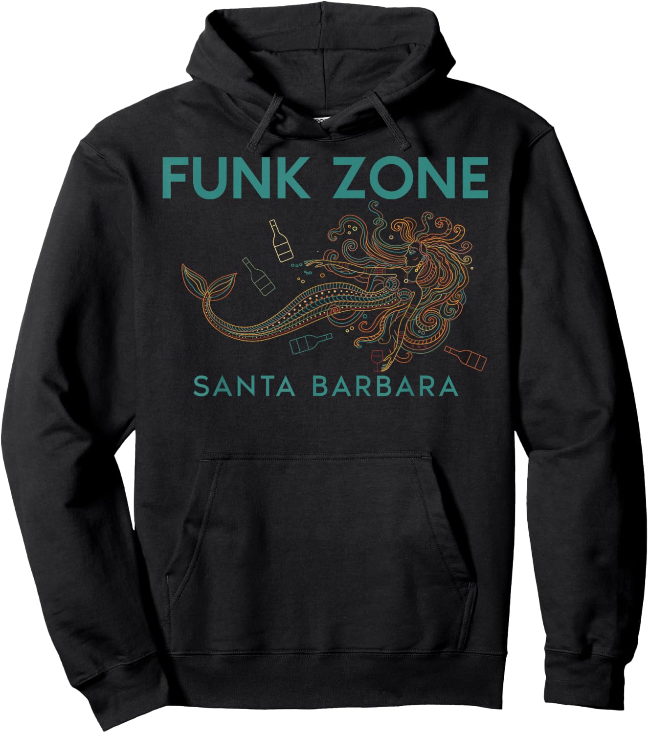 Funk Zone Santa Barbara Wine Drinking Mermaid Hoodie - Hoodie | Black