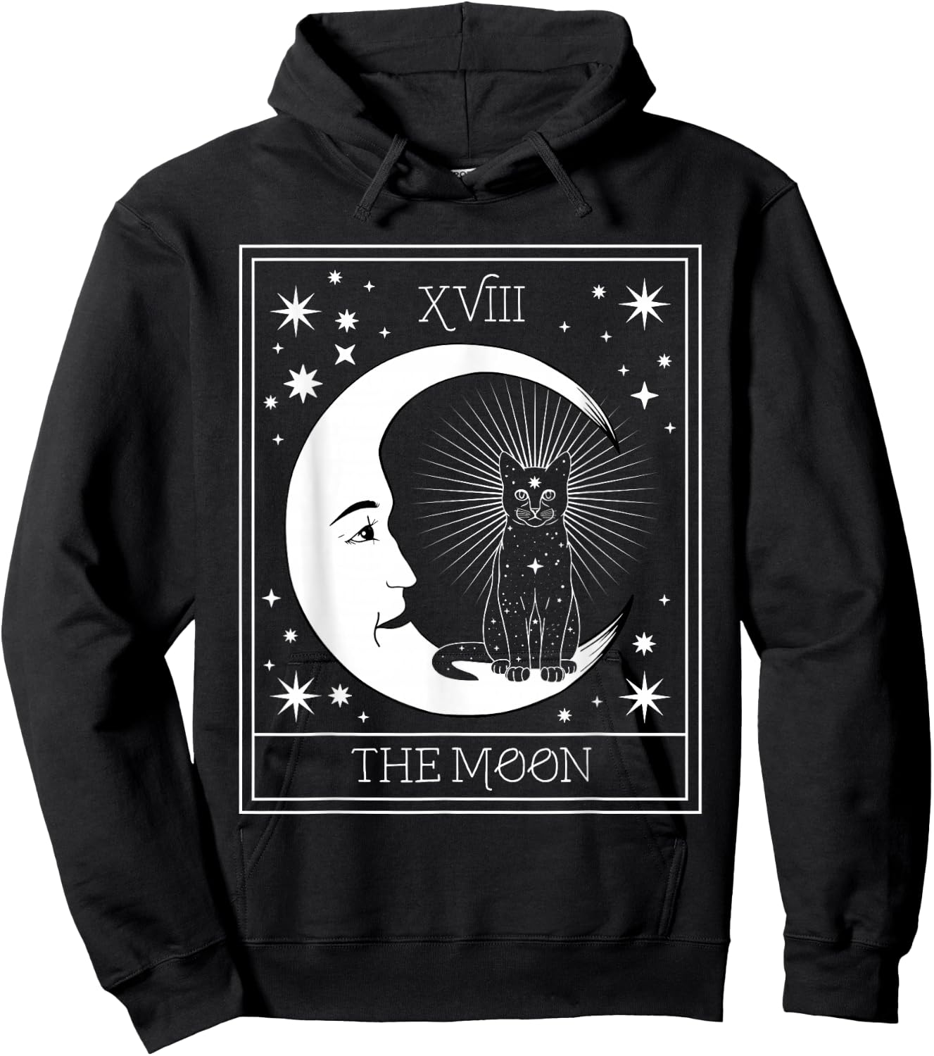 Tarot Card Crescent Moon and Black Cat Cosmic Graphic Hoodie - Hoodie | Black