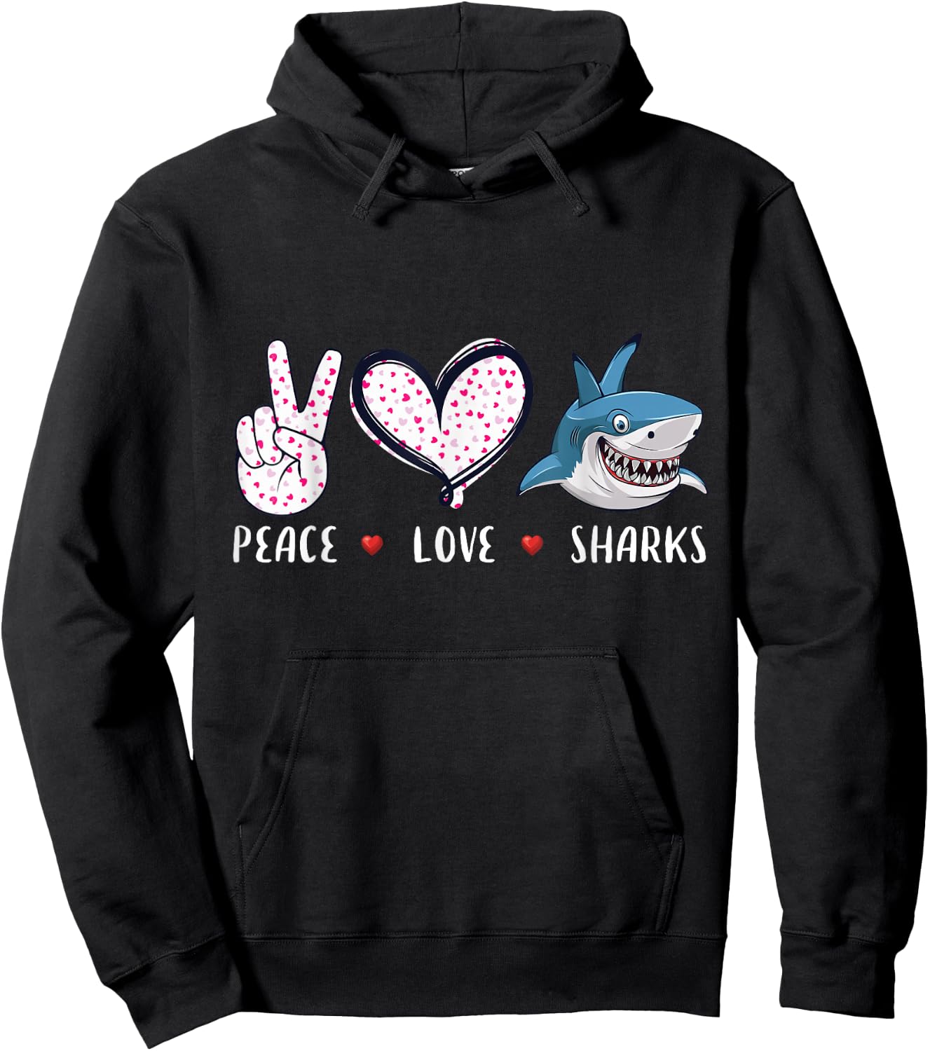 Peace Love Sharks Kids Boys Girls Men Women Gifts Hoodie - Hoodie | Black
